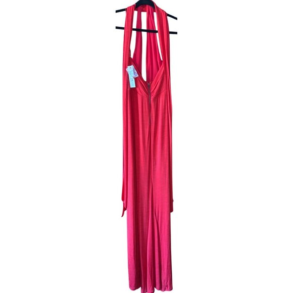Alice + Olivia Reese New Ruby Red Gown – Size 6 – Deep V, Scarf Neck, Slit, Form - Picture 8 of 8